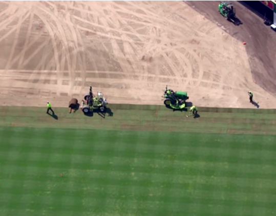 Crews Transform Comerica Park Into Soccer Stadium